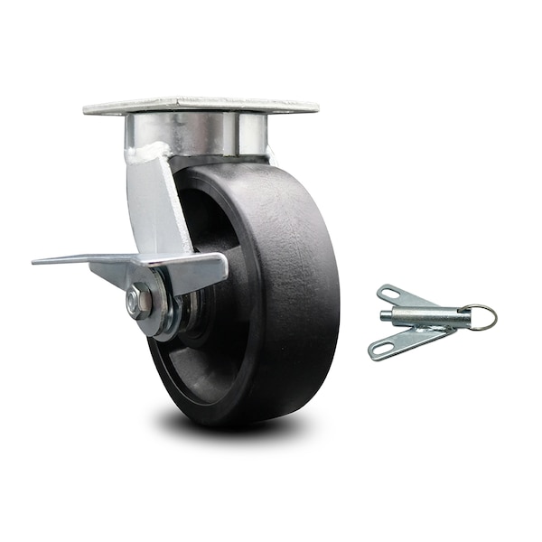 6 Inch Kingpinless Glass Filled Nylon Wheel Caster with Brake and Swivel Lock